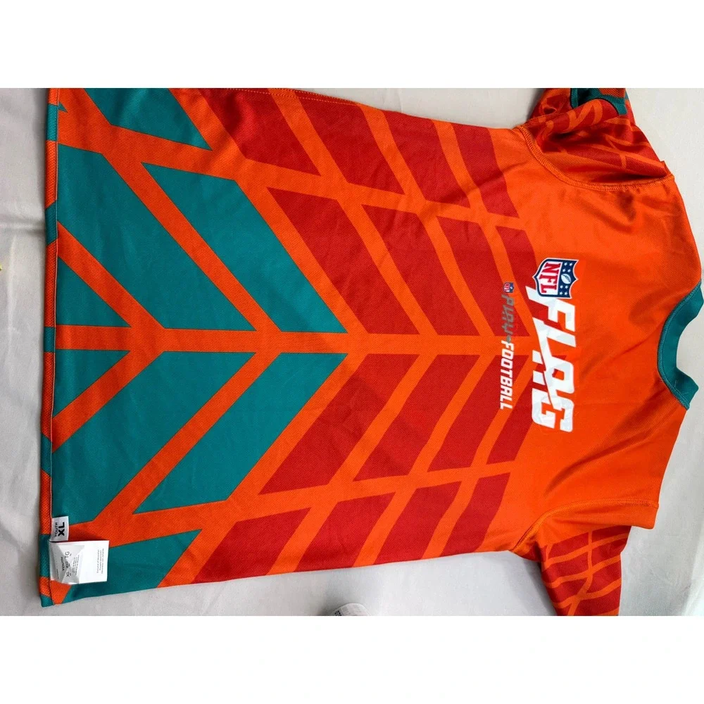 NFL Flag Football Miami Dolphins Youth XL Jersey Aqua Orange V-Neck reversible